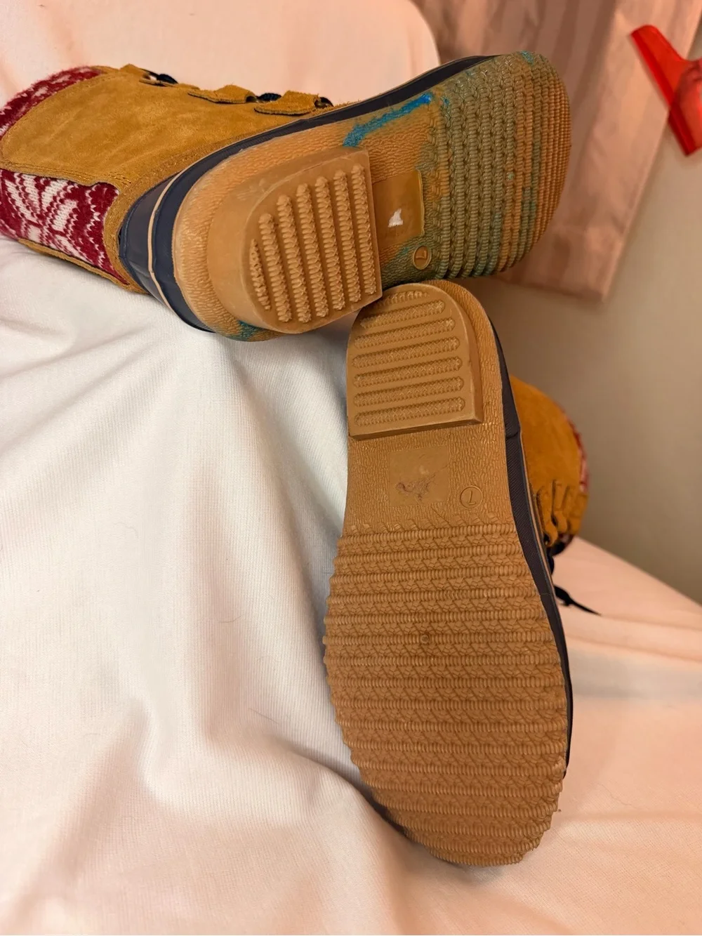 Women’s Mustard Suede Winter Lace-Up Boots with Patterned Knit Cuff